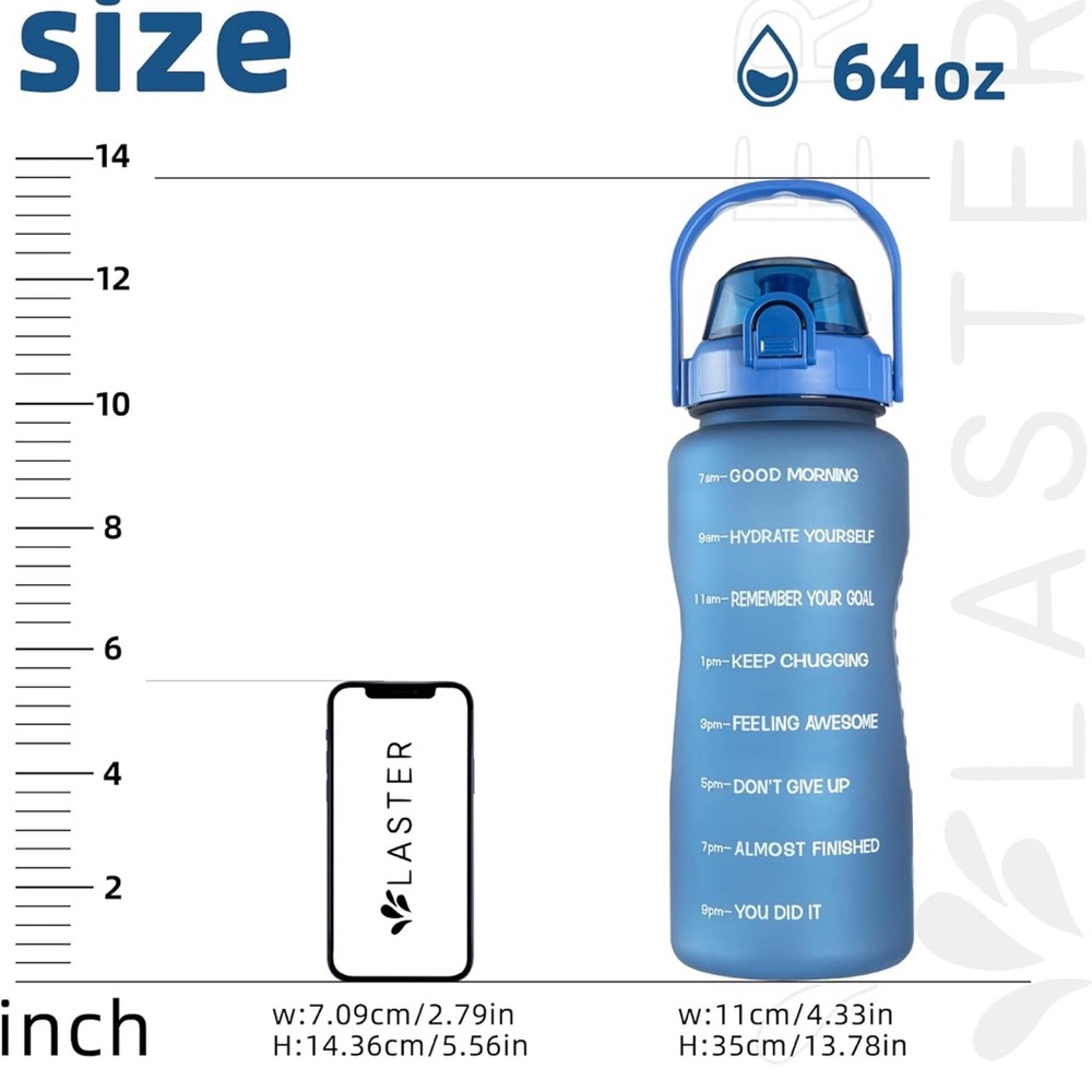 Blue Motivational Water Bottle 64oz